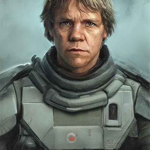 Prompt: portrait of a man by Greg Rutkowski, Commander Luke Skywalker from Star Wars Expanded Universe, he is about 60 years old, wearing tactical gear of the Galactic Alliance, highly detailed portrait, digital painting, artstation, concept art, smooth, sharp foccus ilustration, Artstation HQ