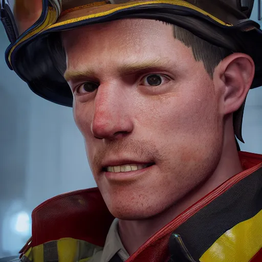 Prompt: portrait of fireman _ jeck, 8 k uhd, unreal engine, octane render in the artstyle of finnian macmanus, john park and greg rutkowski