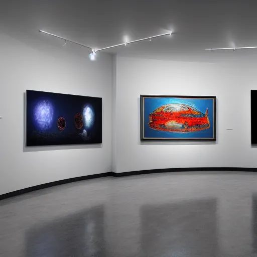 Prompt: futuristic art gallery, 4 k