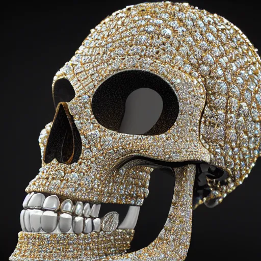 Image similar to an elegant diamond decorated skull, 8 k, cinematic lighting, soft render, symmetrical, insanely detailed, crisp, clarity, otherworldly, realistic, 8 k texture, hd, post processed, cleanup, photoshop