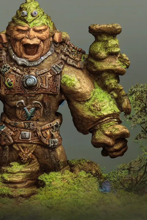 Image similar to zelda fantasy art giant golem troll wood rock greeble gemstone, global illumination ray tracing hdr fanart arstation by sung choi and eric pfeiffer and gabriel garza and casper konefal