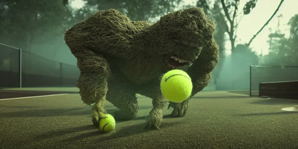 Prompt: a photo of 8 k ultra realistic tennis ball monster, tennis ball monsters, exotic, cinematic lighting, trending on artstation, 4 k, hyperrealistic, focused, high details, unreal engine 5, cinematic, ancient atmosphere in background, 3 d render by basil gogos and beeple