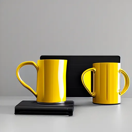 Image similar to yellow coffee mug that looks similar to a rimowa portmanteau with leather handle