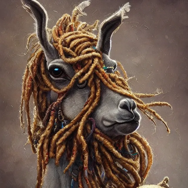 Image similar to llama with dreadlocks, by mandy jurgens, ernst haeckel, james jean. in the style of industrial sci - fi