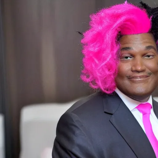 Prompt: black Donald Trump with a pink wig