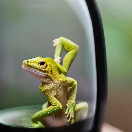 Prompt: mark zuckerberg / gecko sitting inside a terrarium