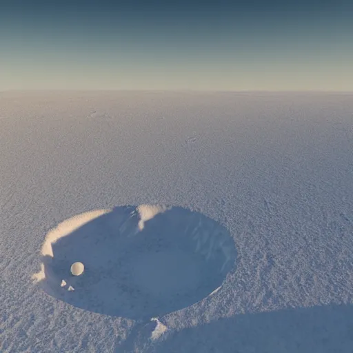 Prompt: ”looking at a snowy crater in the middle of desert from an airplane, 4k, beautiful, greg rutkowski”