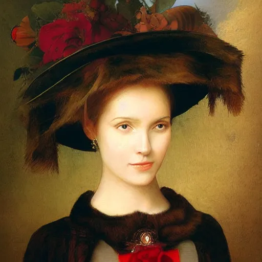 Image similar to portrait of a woman with a giant hat, by howard david johnson
