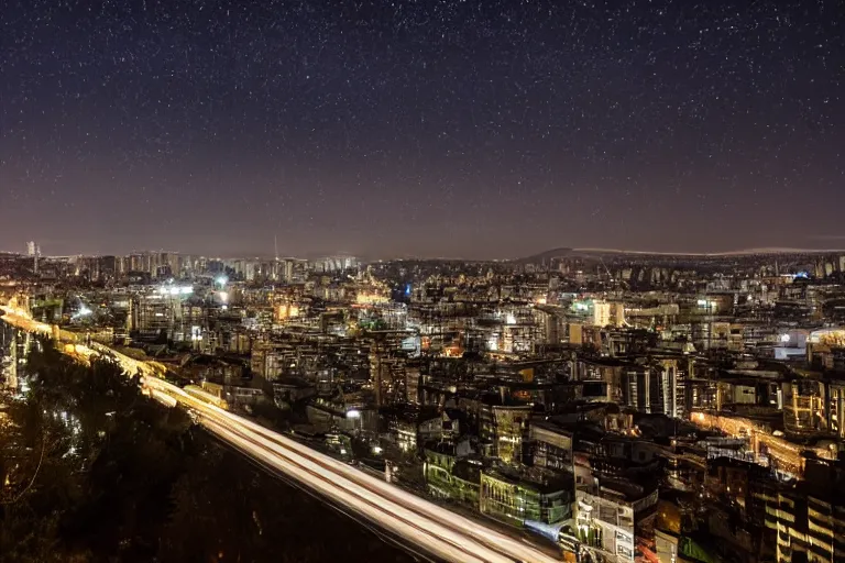 Image similar to long exposure night landscape with city on horisont, 5 seconds shutter