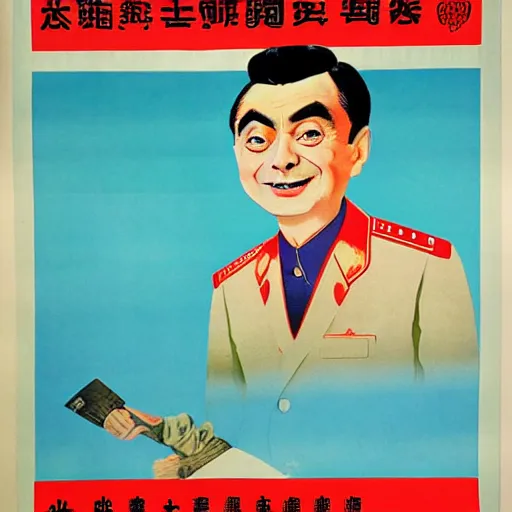 Image similar to Chinese propaganda poster about Mr Bean