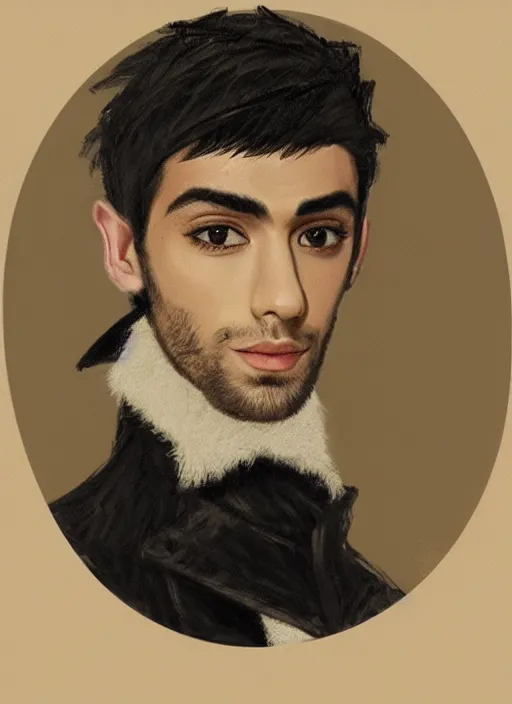 Image similar to portrait of zayn malik as an elf by turner, only one head single portrait, pointy ears, wearing a black leather napoleonic military jacket