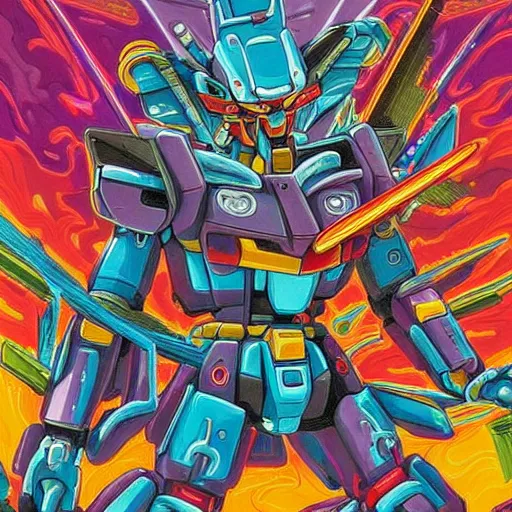 Image similar to An extremely Gundam psychedelic experience, colorful, surreal, mecha, LSD, face, jet turbine, tarot, detailed, intricate, elegant, highly detailed, super detailed, insane detailed, digital painting, concept art, smooth, sharp focus, illustration, art by josan gonzales, Krenz Cushar, Marco Plouffe, dan mumford, Artem Demura and alphonse mucha