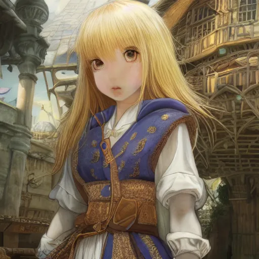 Image similar to character portrait of the capybara princess with gorgeous detailed eyes in the marketplace in the sky, color page, tankoban, 4 k, tone mapping, doll, akihiko yoshida, james jean andrei riabovitchev marc simonetti, yoshitaka amano, long hair, curly, greater capybara, giant cavy rodent, h. hydrochaeris