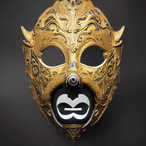 Image similar to an elaborate intricate mask surrounded by storm clouds, rendered in octane, behance hd, bokeh backdrop