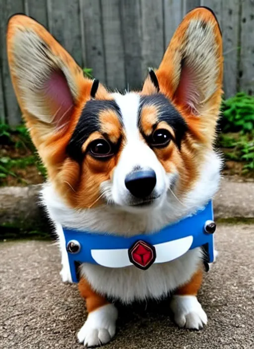 Image similar to A corgi wearing armor