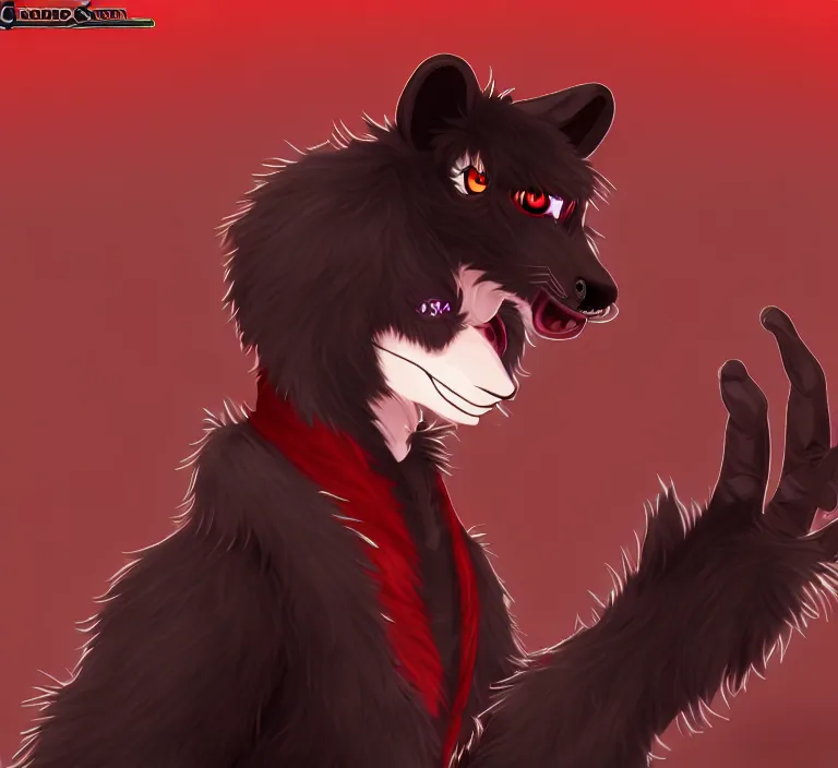 Image similar to furry - male - red - black - weasel - necromancer - fursona uhd ue 5 visual novel pc game expressions