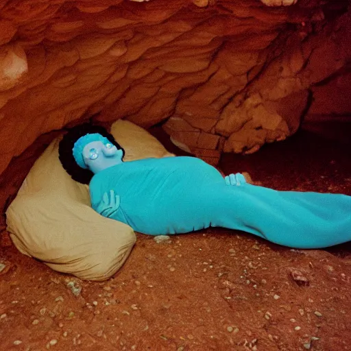 Image similar to Marge Simpson falling asleep in a cave, 35mm photograph