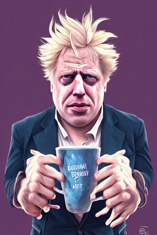 Prompt: Boris Johnson as a drunk genius Rick Sanchez, 2d portrait, symmetrical, highly detailed, digital painting, artstation, concept art, smooth, sharp focus, illustration, cinematic lighting, art by artgerm and greg rutkowski and alphonse mucha