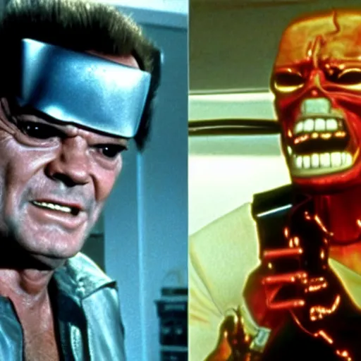 Prompt: Jack Nicholson plays Terminator, scene where his pikachu endoskeleton gets exposed