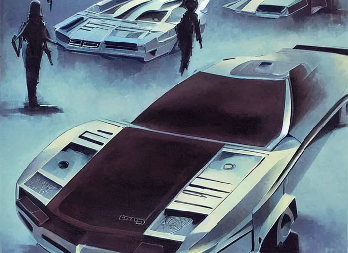 Prompt: ( ( ( ( ( 1 9 8 2 pontiac trans am, car concept art, sci - fi illustration, painting, in the style of star wars ) ) ) ) ) by vincent di fate and john berkey and star wars!!!!!!!