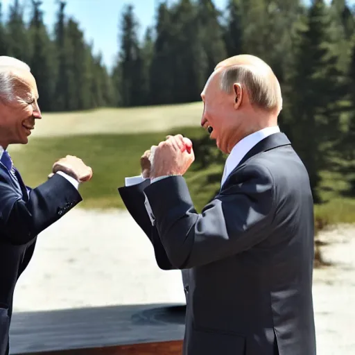 Prompt: biden and putin playing rock paper scissors, no one wins