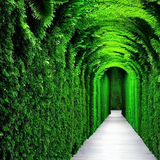 Prompt: an infinite green hallway