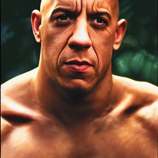 Prompt: candid photo of Vin Diesel dressed as a Namekkian warrior by Annie Leibowitz, photorealisitc, extremely detailed, UHD, correct face, hyperrealistic