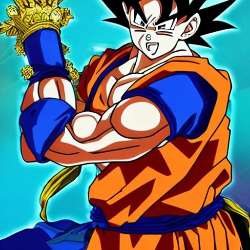 Image similar to goku as a knights of the zodiac, golden armour, intricate ornaments, detailed, anime, myazaki