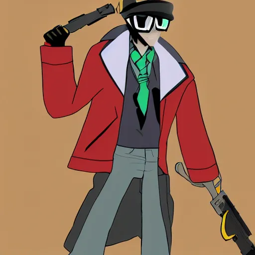 Prompt: lethal league blaze candyman as a columbine high school shooter deviantart, trench coat mafia