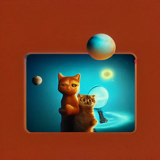 Image similar to cat and aliens on mars, polaroid, cinema 4d