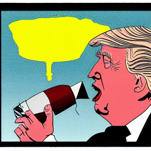 Image similar to close - up portrait of donald trump eating a nuclear bomb, by chris ware