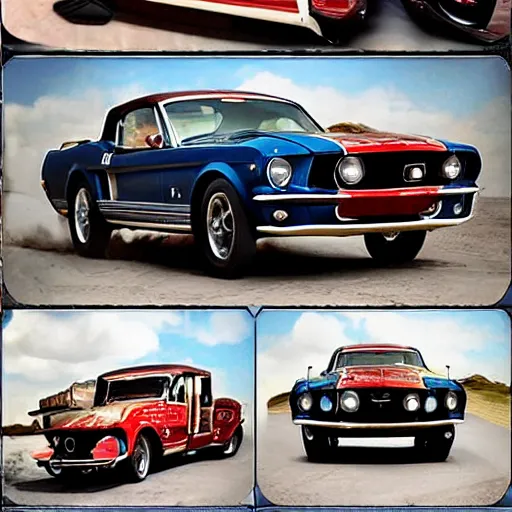 Prompt: mustang car converted collage into a steam train