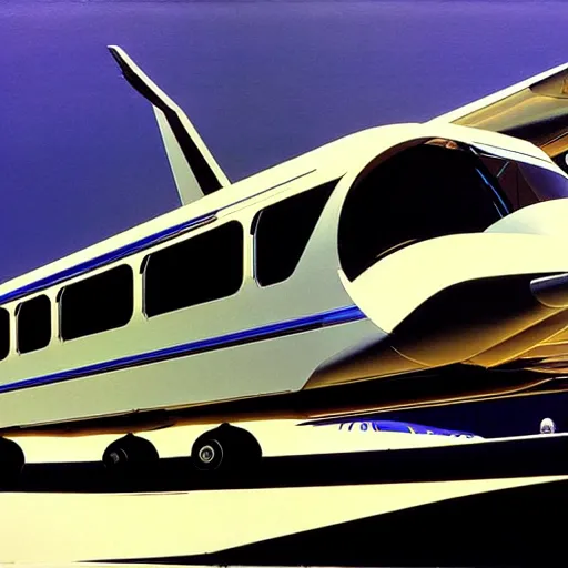 Image similar to concept art for a flying bus, painted by syd mead, high quality