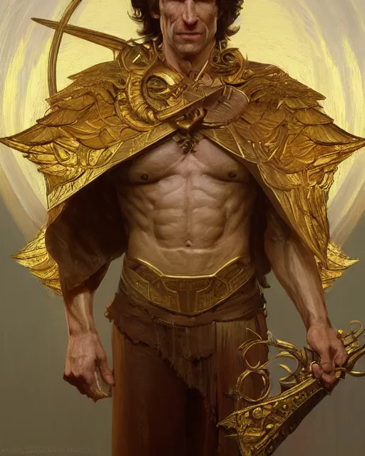 Image similar to Todd Howard as the Golden God, divine, angelic, intricate, highly detailed, digital painting, artstation, Skyrim concept art, sharp focus, illustration, art by greg rutkowski and alphonse mucha