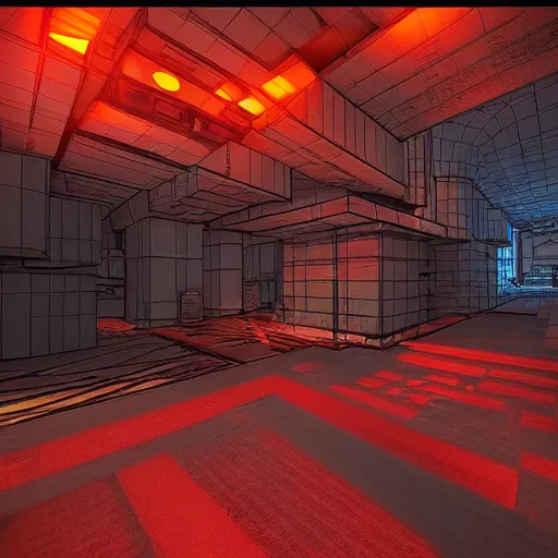 Image similar to “3D scene with high draw distance. Floorwide 3D model of a cyberpunk city placed inside of a room.”