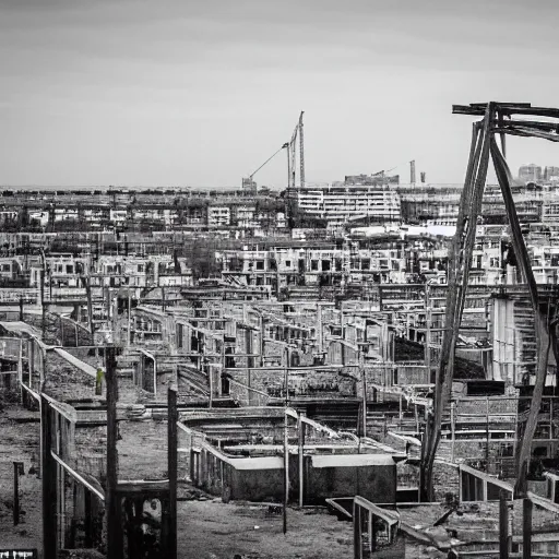 Image similar to The ghostly figure of a housing bloc on top of an abandoned construction site