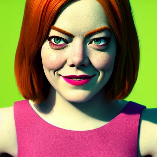 Image similar to Emma Stone as female Shrek, fully detailed, high quality , 4k , octane render