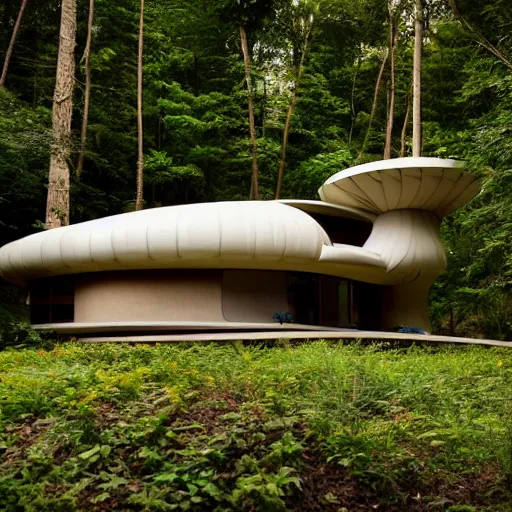 Prompt: futuristic pod dwelling by frank lloyd wright, contemporary architecture, photo journalism, photography, cinematic, national geographic photoshoot