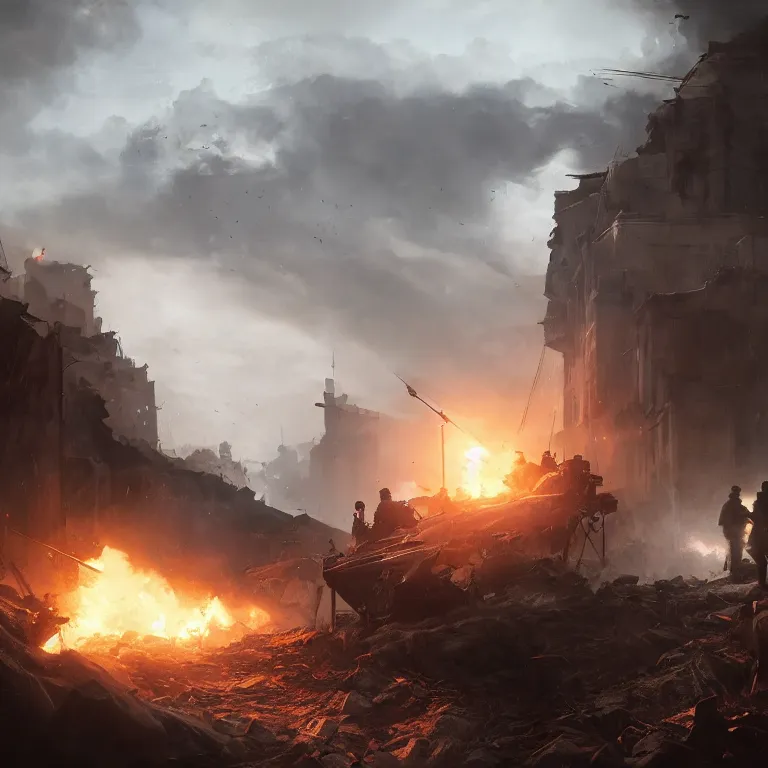 Prompt: concept art from the game battlefield 1, trending on artstation, extremely detailed, cinematic lighting, cinematic angles, 8k, gritty