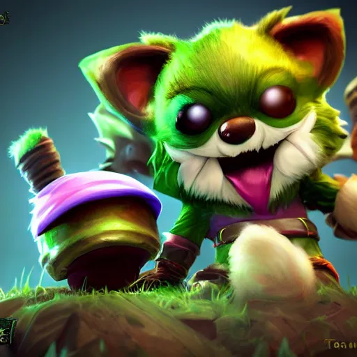 Image similar to league of legends champion Teemo, 3d graphics, octane rendered