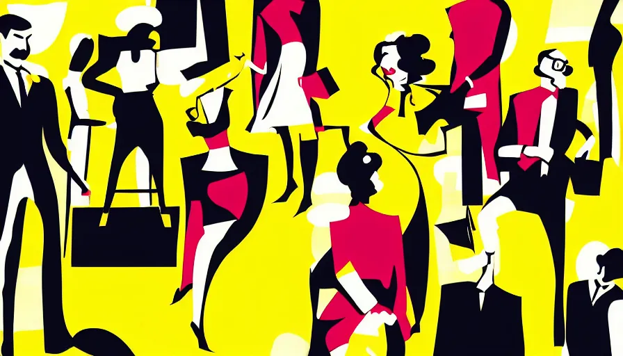 Prompt: abstract illustration in the style of Mad Men, shades of yellow