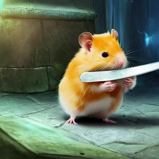 Prompt: “A flawless, fantasy photograph of a small hamster carrying an oversized, Buster Sword from Final Fantasy 7, Ultra HD, 8k resolution, High Quality”