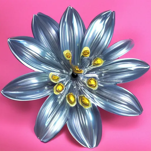 Prompt: cybertronic metallic large lily flower, beautiful, high detail