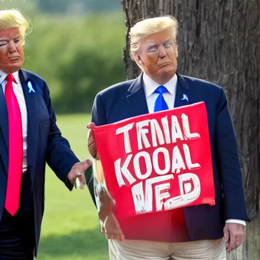 Prompt: donald trump with a beer belly selling kool - aid