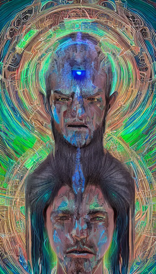 Prompt: portrait of a digital shaman, by esao andrew