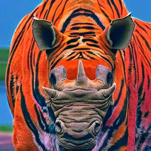 Image similar to a hairy rhino with the colours of a tiger.