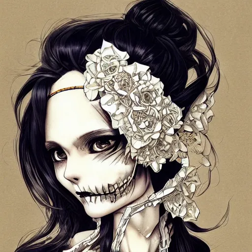 Prompt: anime manga skull portrait young woman bride skeleton, intricate, elegant, highly detailed, digital art, ffffound, art by JC Leyendecker and sachin teng