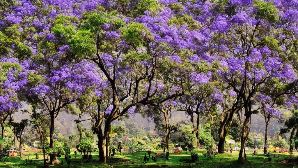 Prompt: jacaranda trees in kathmandu valley