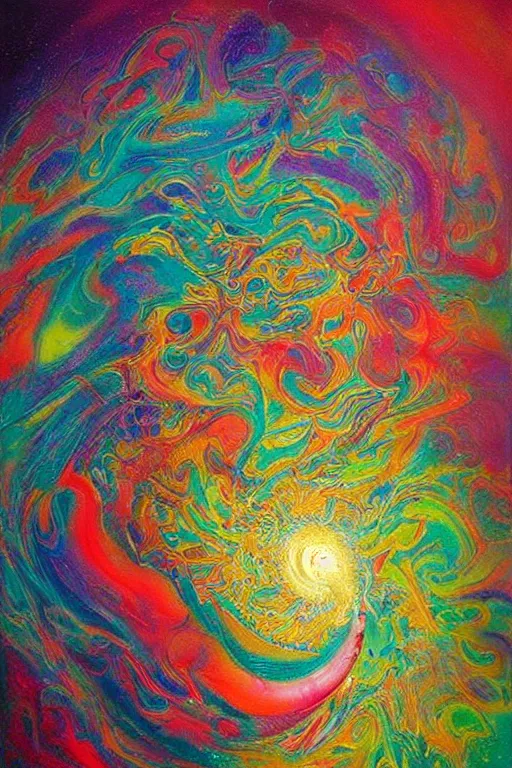 Image similar to fluid dynamics flow art a painting of a iridescent nebular with a colorful swirl shimmering with pearlescence, acrylic marbling art by sam spratt, beksinski, deviantart, psychedelic art, psychedelic, cosmic horror, chromatic