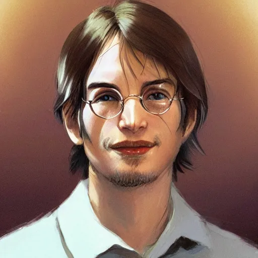 Prompt: a highly detailed epic cinematic concept art CG render digital painting artwork costume design: young Steve Jobs as a student in a 1970sdressed as a hippie playing guitar at a concert. By Greg Rutkowski, Ilya Kuvshinov, WLOP, Stanley Artgerm Lau, Ruan Jia and Fenghua Zhong, trending on ArtStation, made in Maya, Blender and Photoshop, octane render, excellent composition, cinematic atmosphere, dynamic dramatic cinematic lighting, aesthetic, very inspirational, arthouse